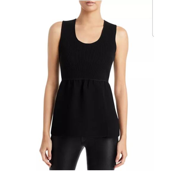 Theory Black Sz M Knit Combination Sleeveless Peplum Blouse Office Dressy Casual - Picture 1 of 9